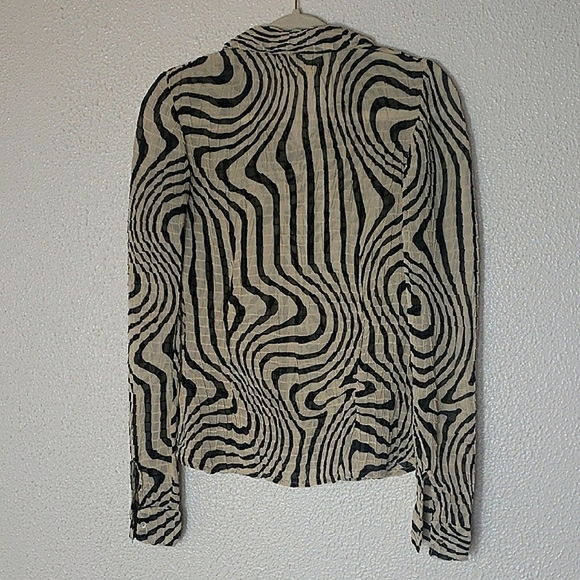 Urban Outfitters Button Up Top Slim Fit Black Cream 90s Petra Swirl Long Sleeve - Picture 8 of 12